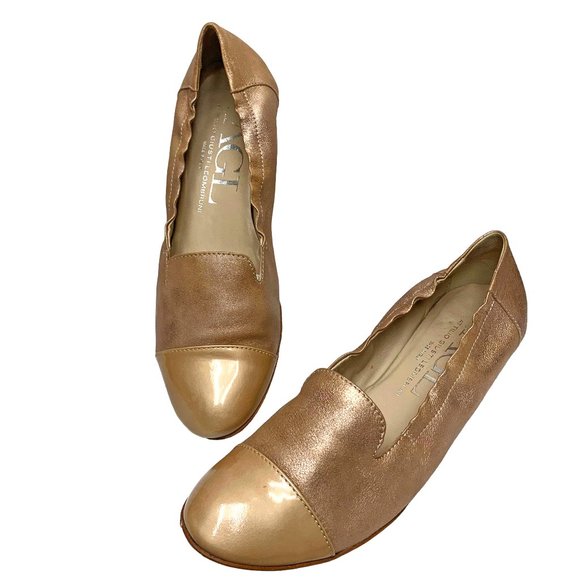AGL Attilio Giusti LeombrRose Gold Shimmer Leather Cap‎ Toe Ballet Loafers - Picture 1 of 9